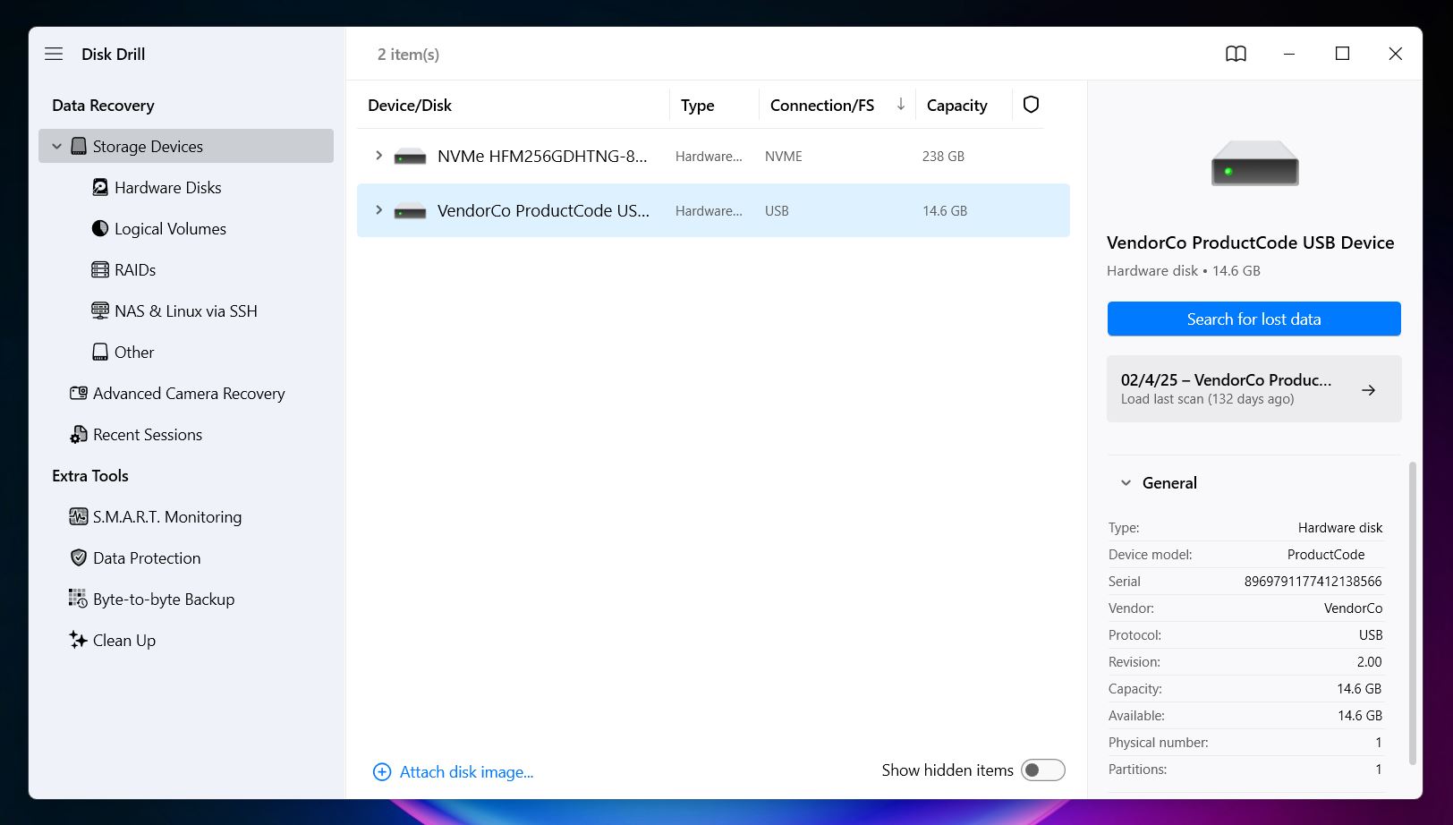 Disk Drill lists the SD card