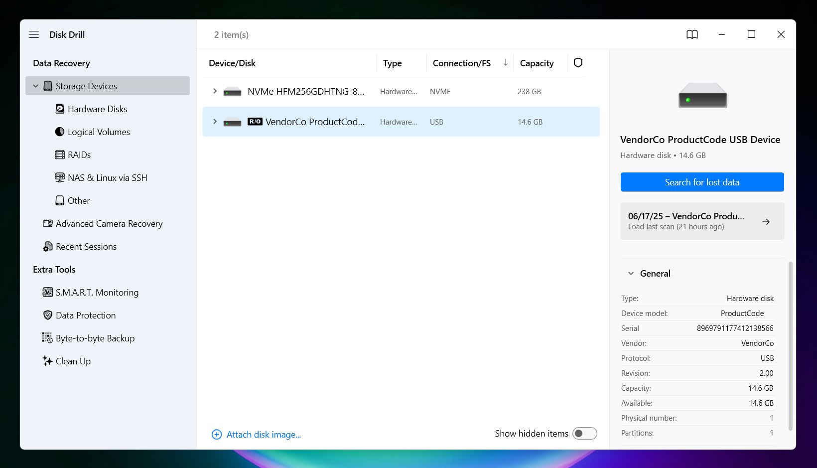 Disk Drill lists the SD card