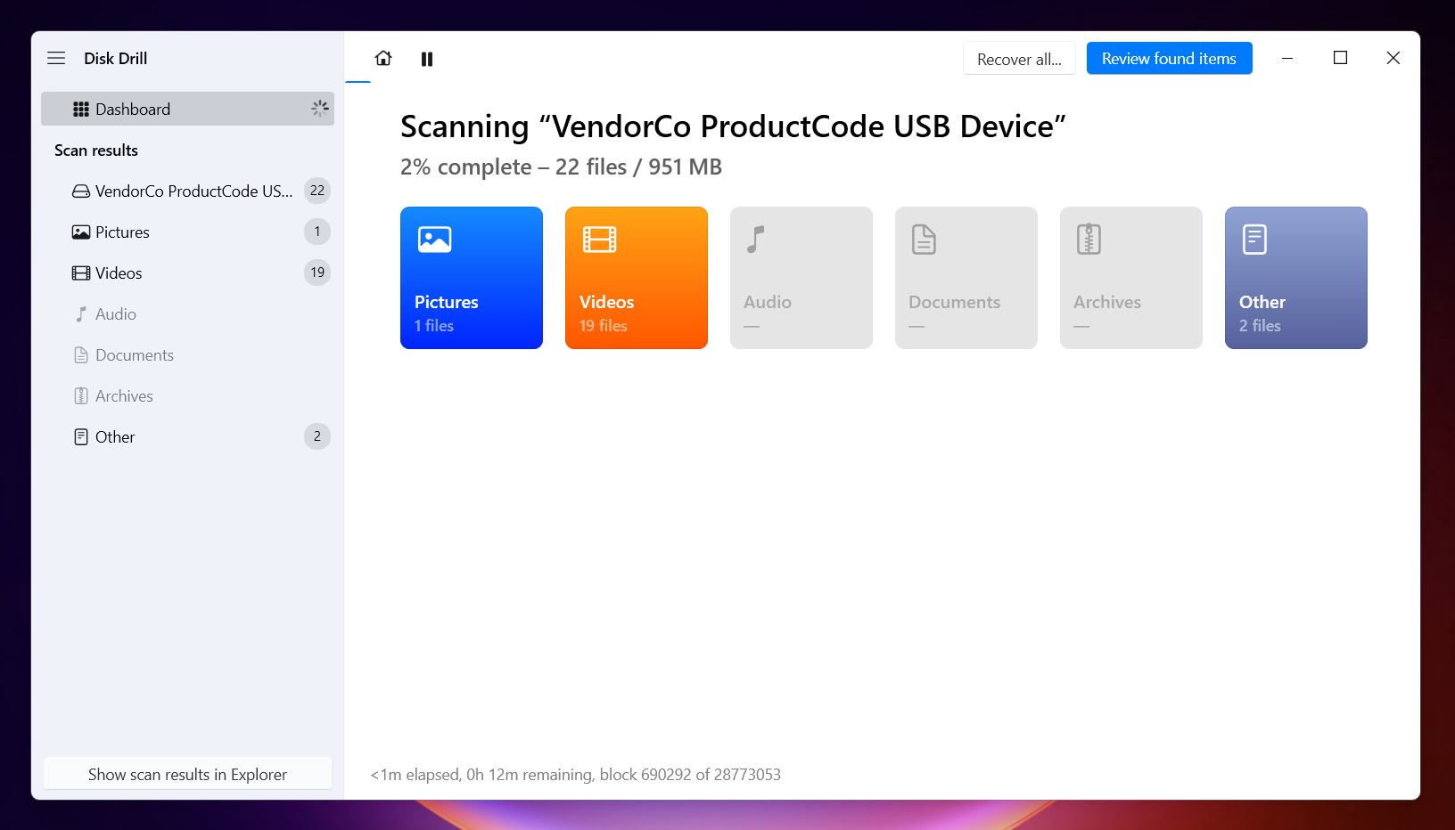 Disk Drill organizes everything by file type