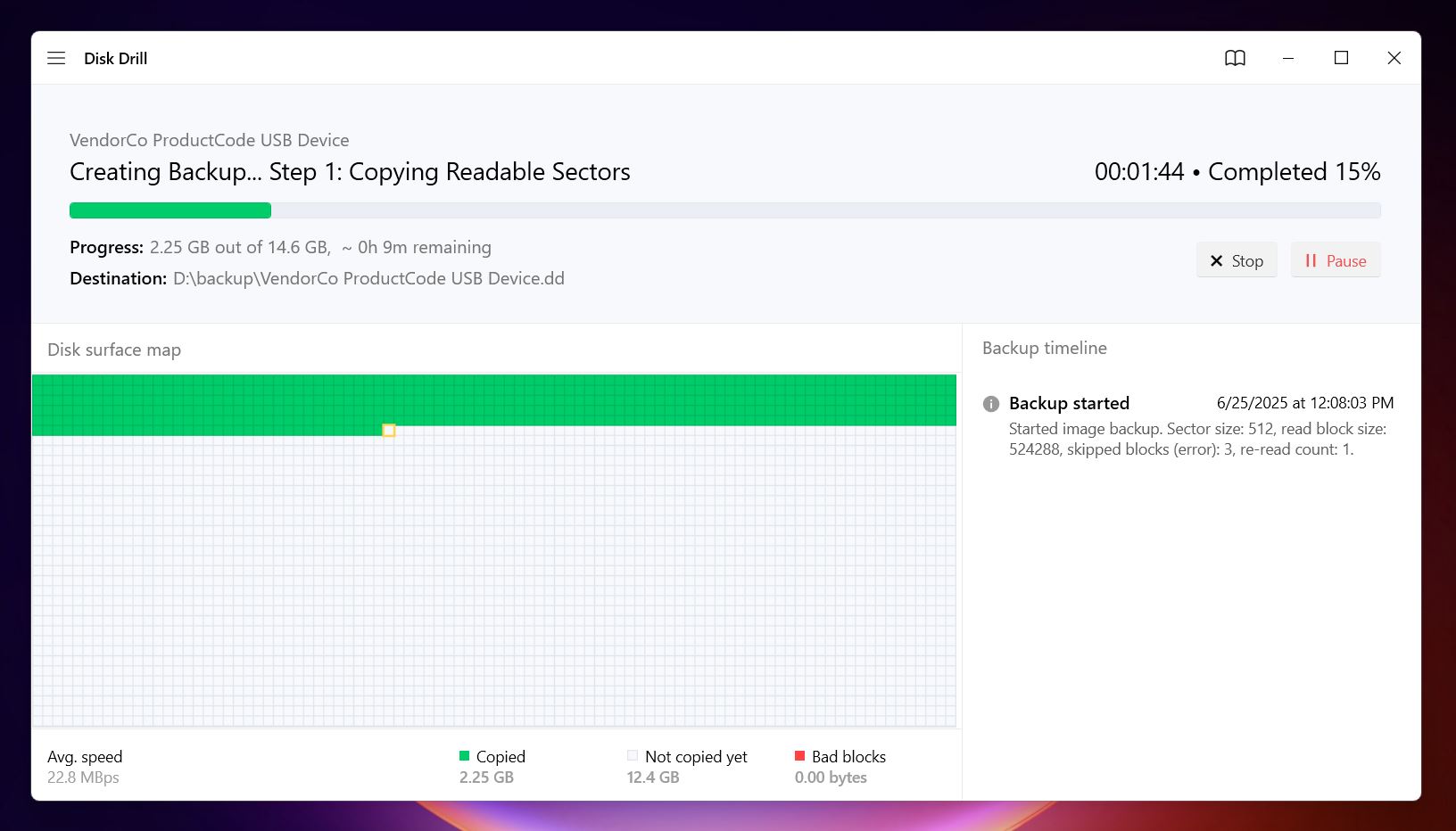 Byte-for-byte SD card backup