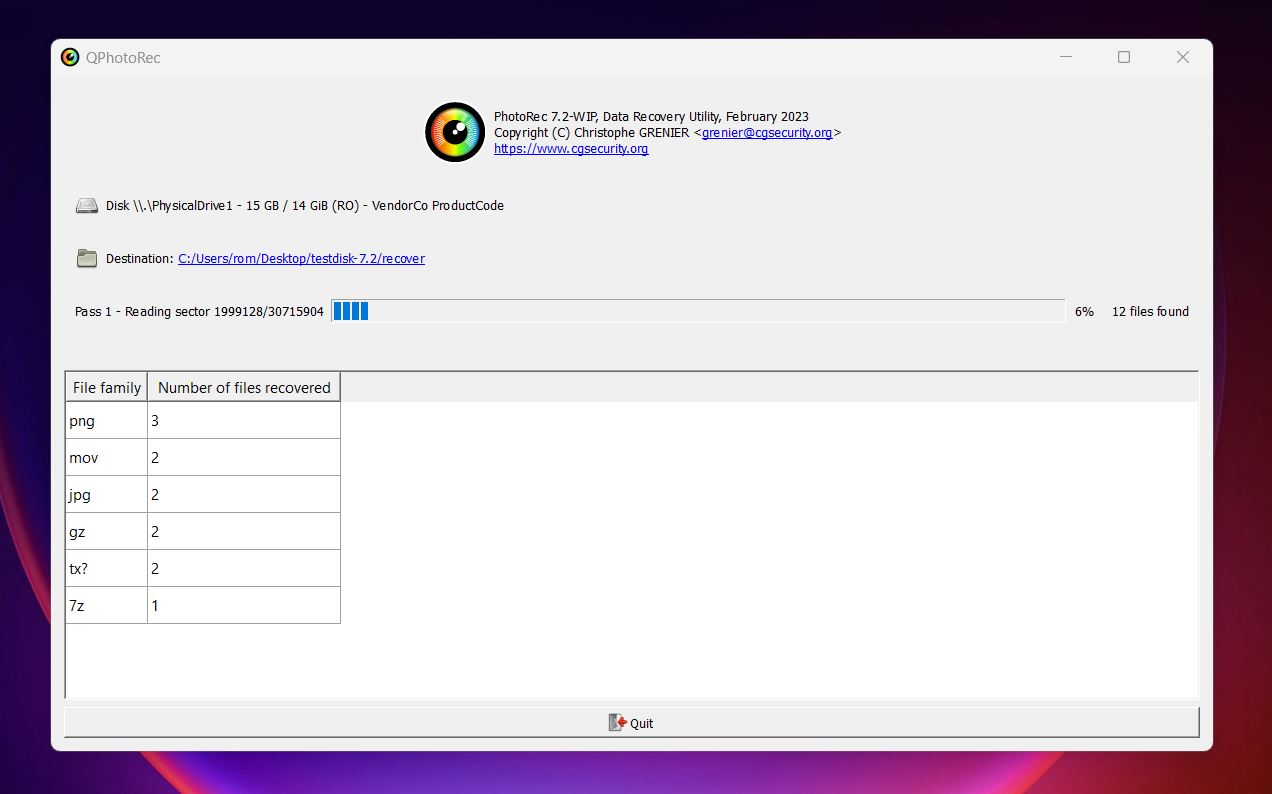 QPhotoRec scanning